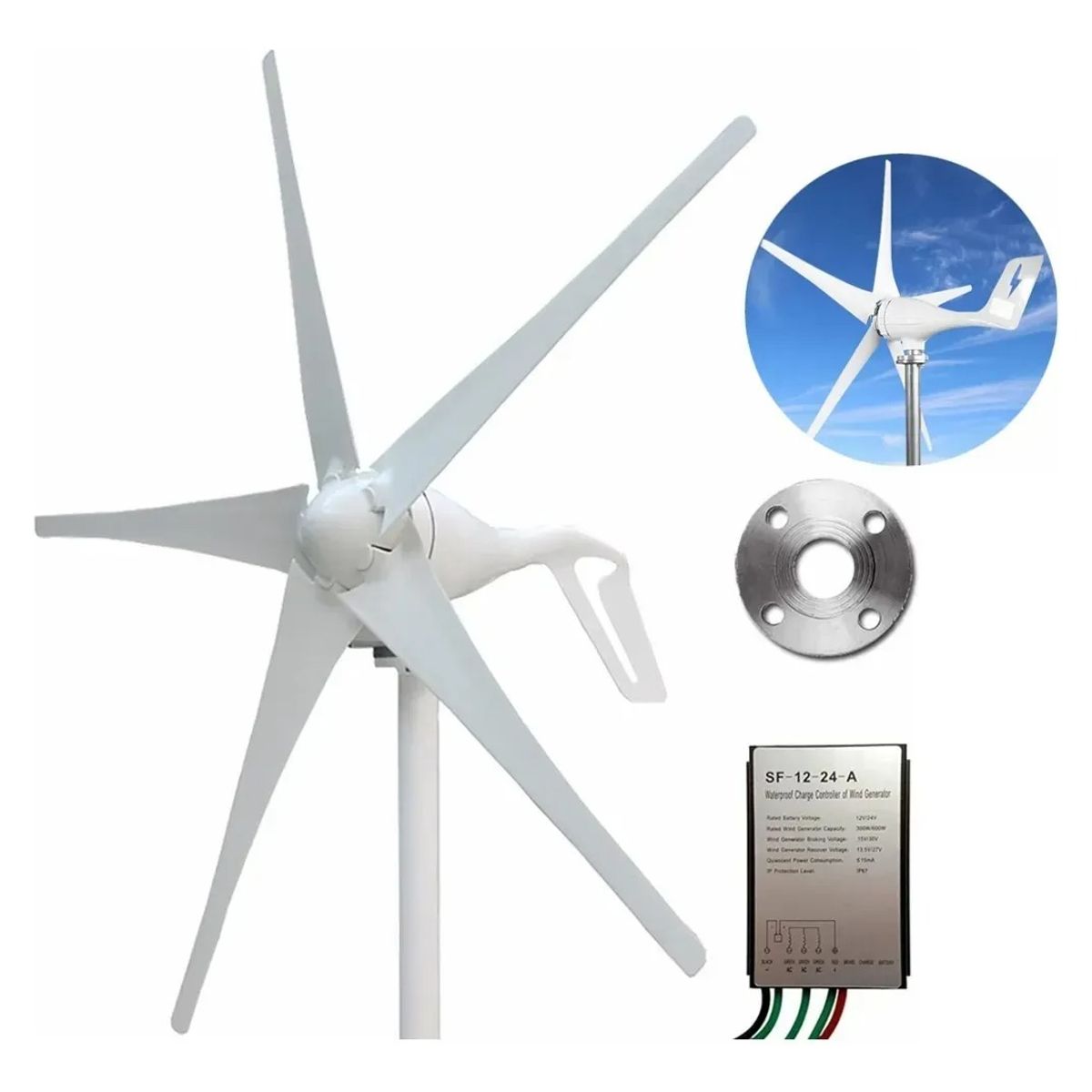 GENERICO - Kit De Generador De Turbina Eólica De 400w 24v Con 5 Aspas