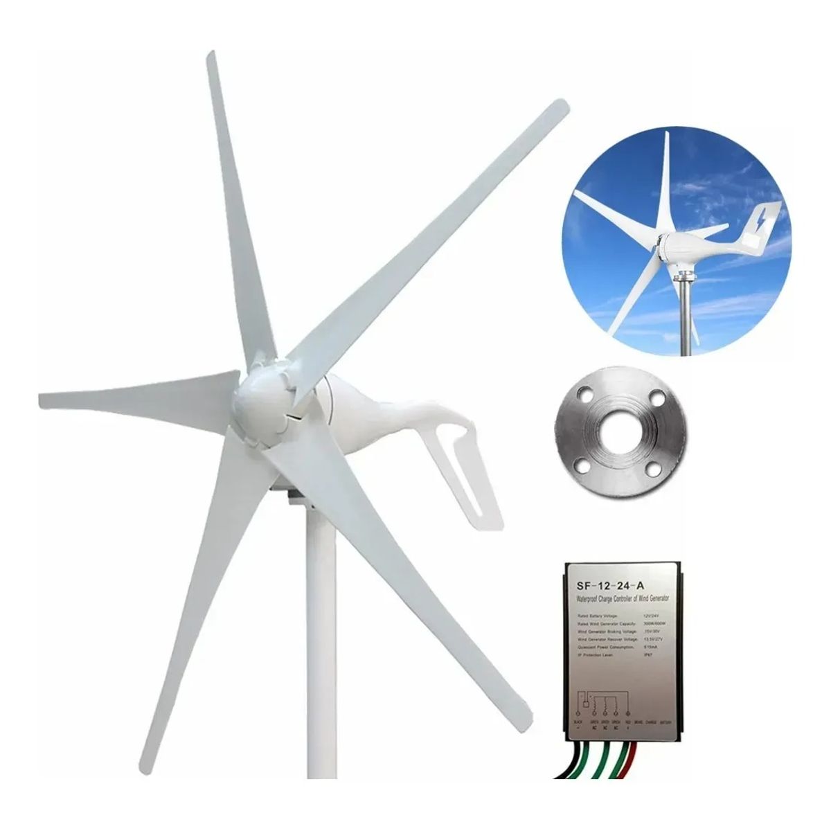 GENERICO - Kit De Generador De Turbina Eólica De 400w 24v Con 5 Aspas