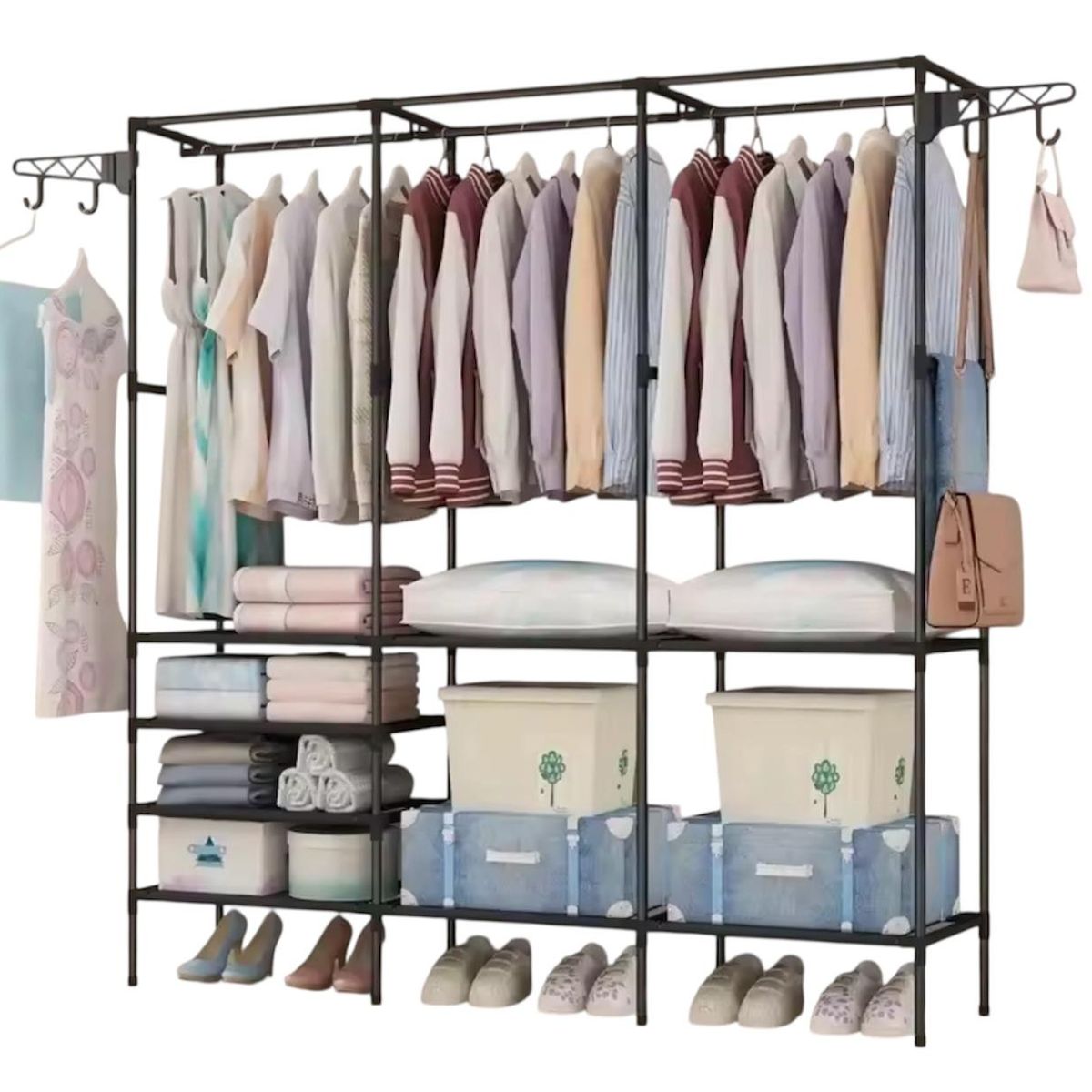 GENERICO - Perchero Exhibidor Y Organizador De Ropa 3 Cuerpos Negro