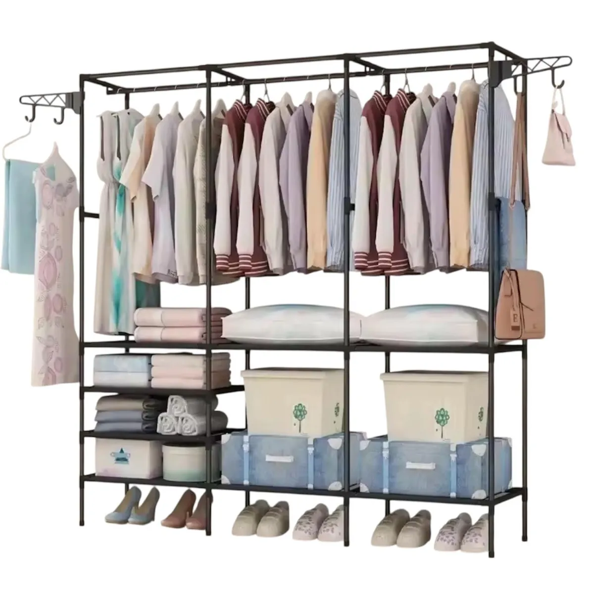 GENERICO - Perchero Exhibidor Y Organizador De Ropa 3 Cuerpos Negro