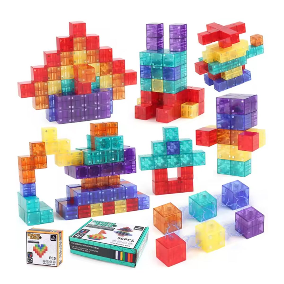 BRO TOUMI - Set 96 Bloques De Construcción Magnéticos Azulejos Imán 3d