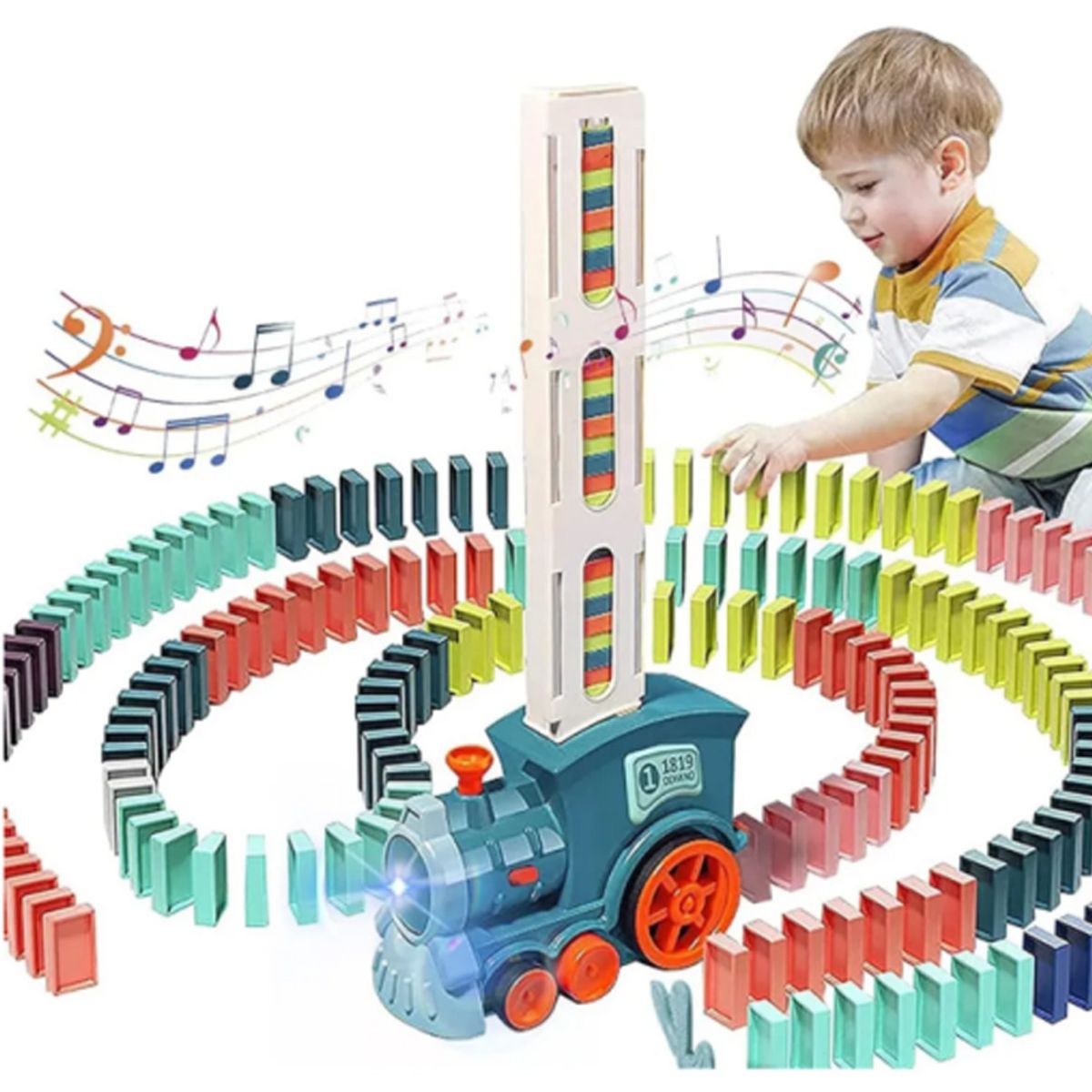 BRO TOUMI - Set 60 Juego Para Niños Tren Dominó Usher Vehículos