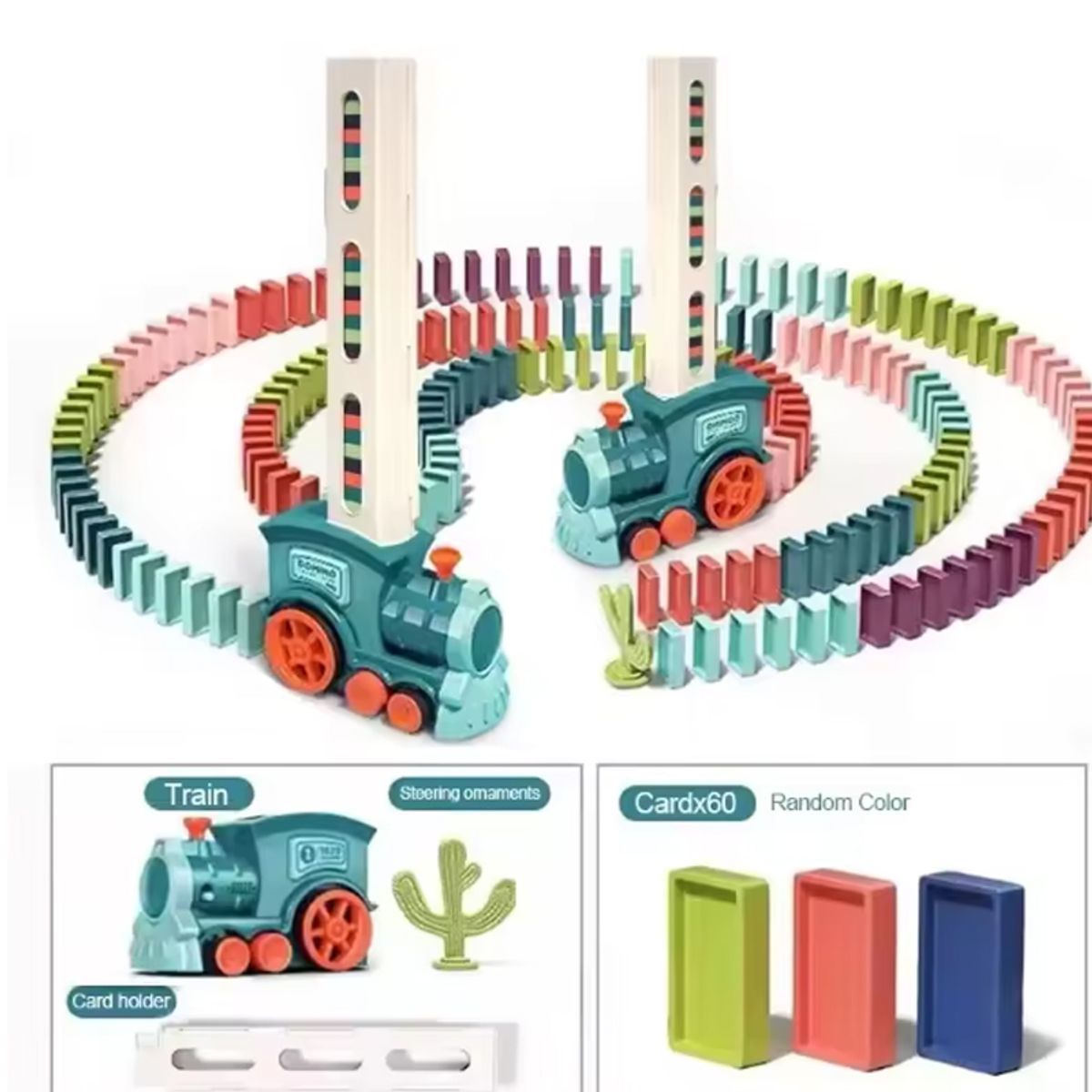 BRO TOUMI - Set 60 Juego Para Niños Tren Dominó Usher Vehículos