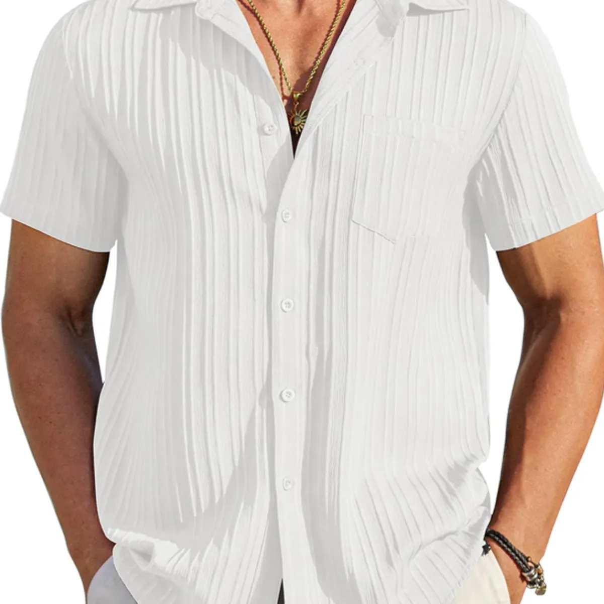 XPRESS RECHARGE - Camisa negra de lino para hombre manga corta de alta calidad