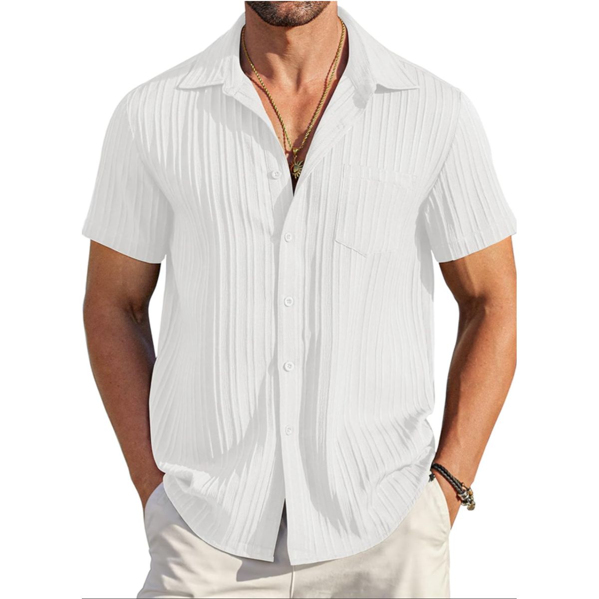 XPRESS RECHARGE - Camisa negra de lino para hombre manga corta de alta calidad