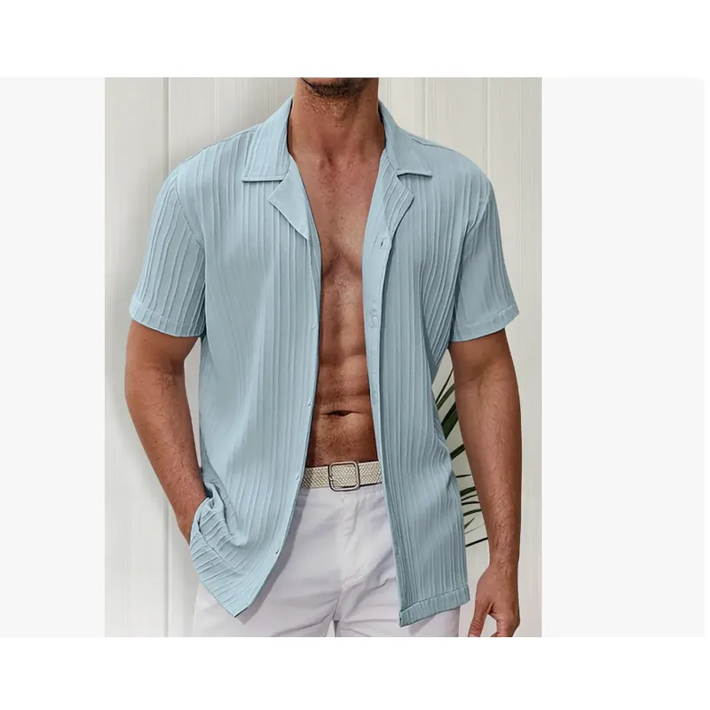 XPRESS RECHARGE - Camisa negra de lino para hombre manga corta de alta calidad