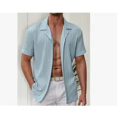 XPRESS RECHARGE - Camisa negra de lino para hombre manga corta de alta calidad