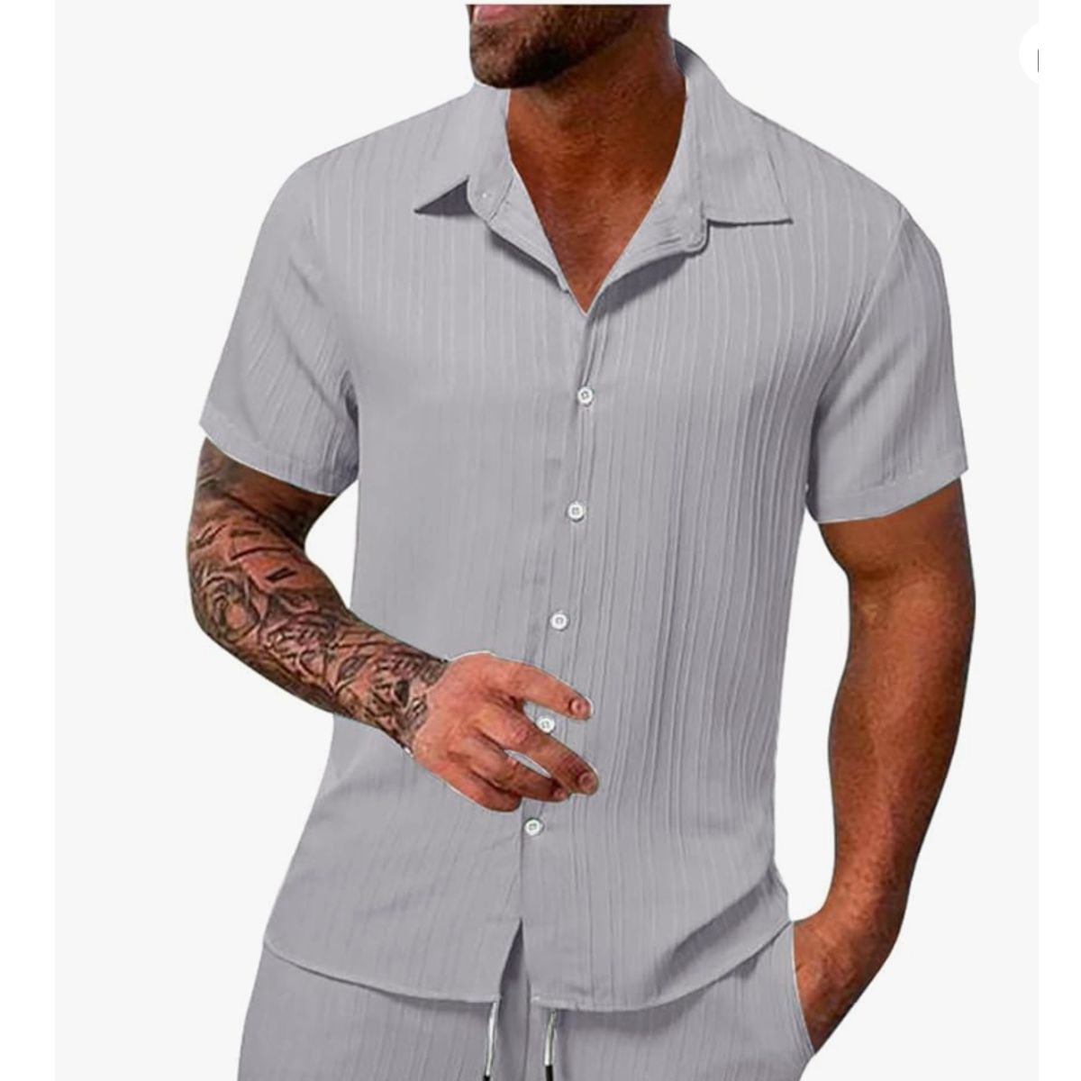 XPRESS RECHARGE - Camisa negra de lino para hombre manga corta de alta calidad