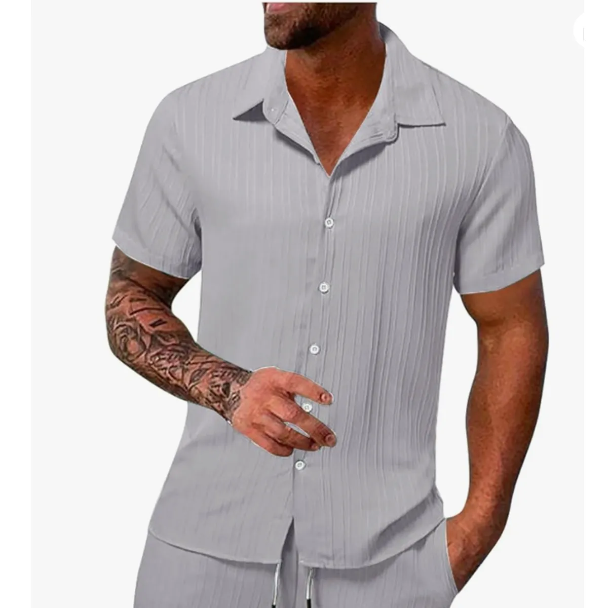 XPRESS RECHARGE - Camisa negra de lino para hombre manga corta de alta calidad