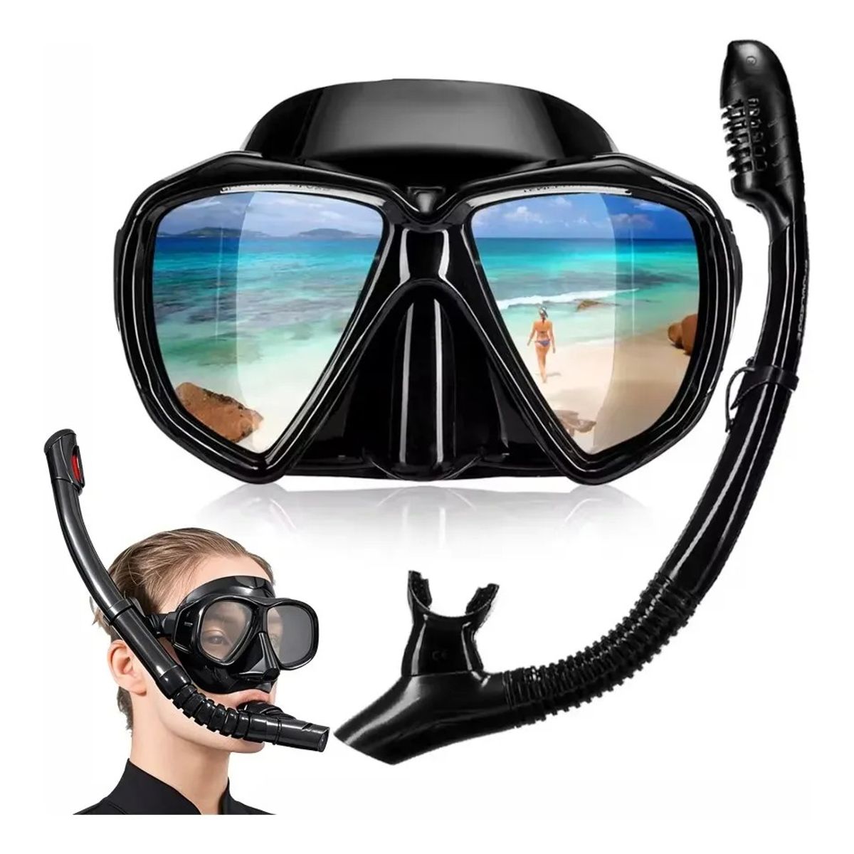 GENERICO - Kit Buceo Mascara Snorkel Profesional Ajustable Full Vision
