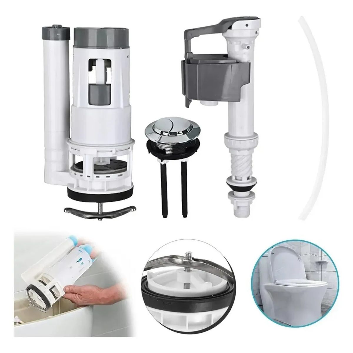 KUANGYE - Kit Valvula Completo Para Estanque Con Botón Wc Fitting