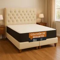 Cama 2 Plazas Modelo Capitone Beige + Colchon Mery Desing