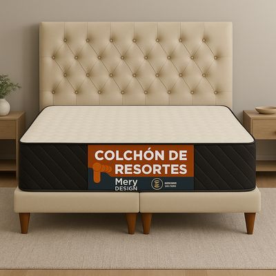 Imagen 2 del producto Cama 2 Plazas Modelo Capitone Beige + Colchon Mery Desing
