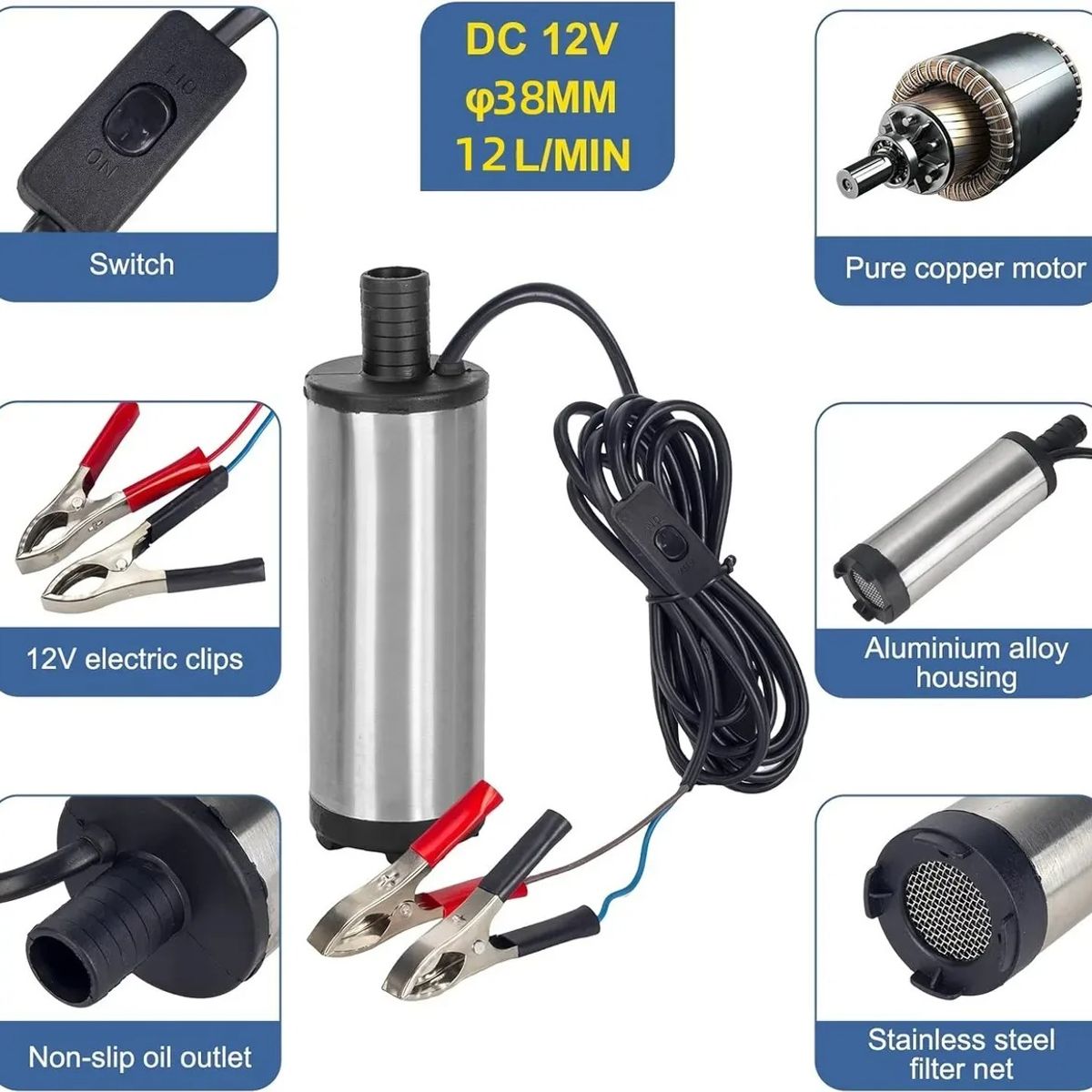 GENERICO - Bomba Sumergible 12v Trasvasije Diesel Petróleo Parafina Agu
