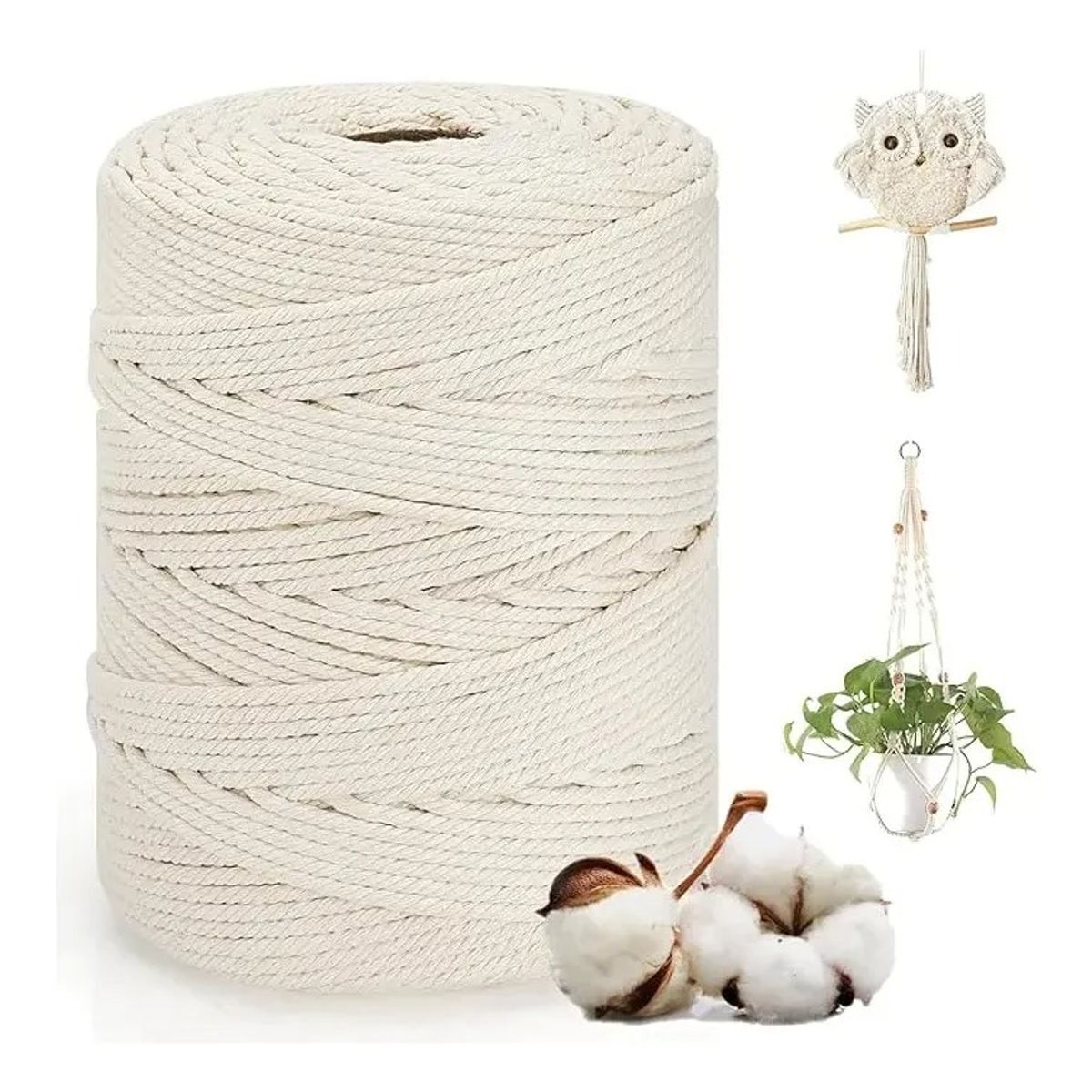 GENERICO - Cordón Para Macramé De 3 Mm Rollo De 300 Metros 100% Algodon