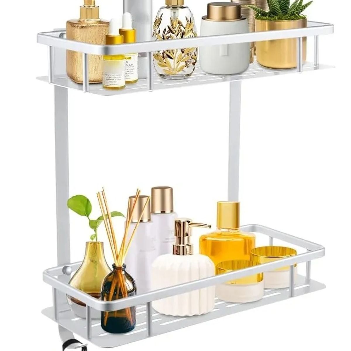 GENERICO - Repisa Pared Especial Baño y 2 Niveles Aluminio Estantes