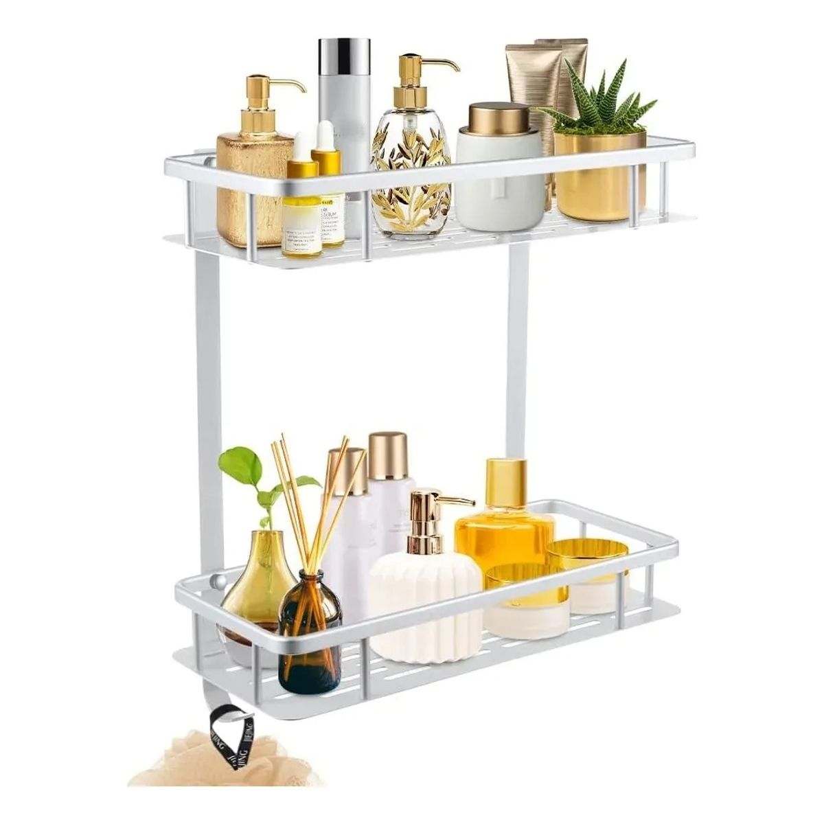 GENERICO - Repisa Pared Especial Baño y 2 Niveles Aluminio Estantes