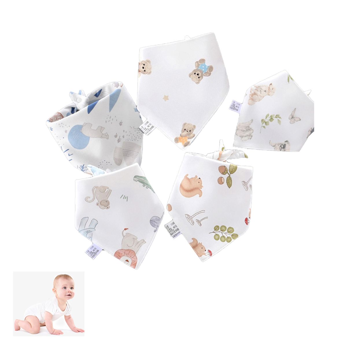 ATURE - Pack 5 Toallas Triangular Babero Para Bebé Impermeable