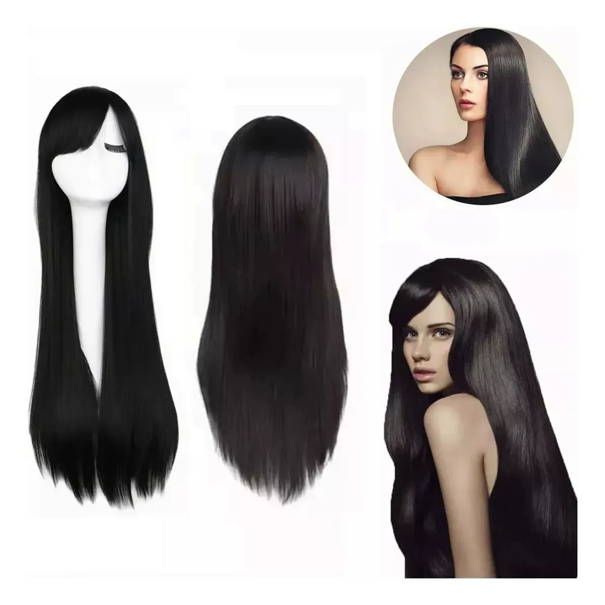 GENERICO - Peluca Larga Tonos Negro Cosplay Del Anime 80cm