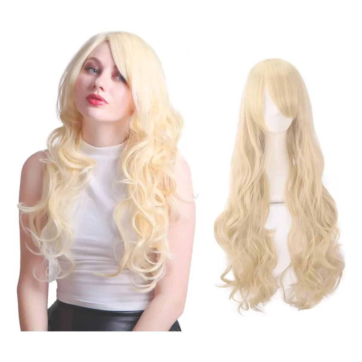 GENERICO - Peluca Fiesta Ondulado Color Rubio Tonos Muy Naturales