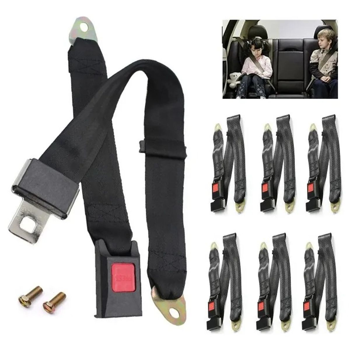 GENERICO - Pack X12 Cinturones De Seguridad Universal Estandar 2 Puntas