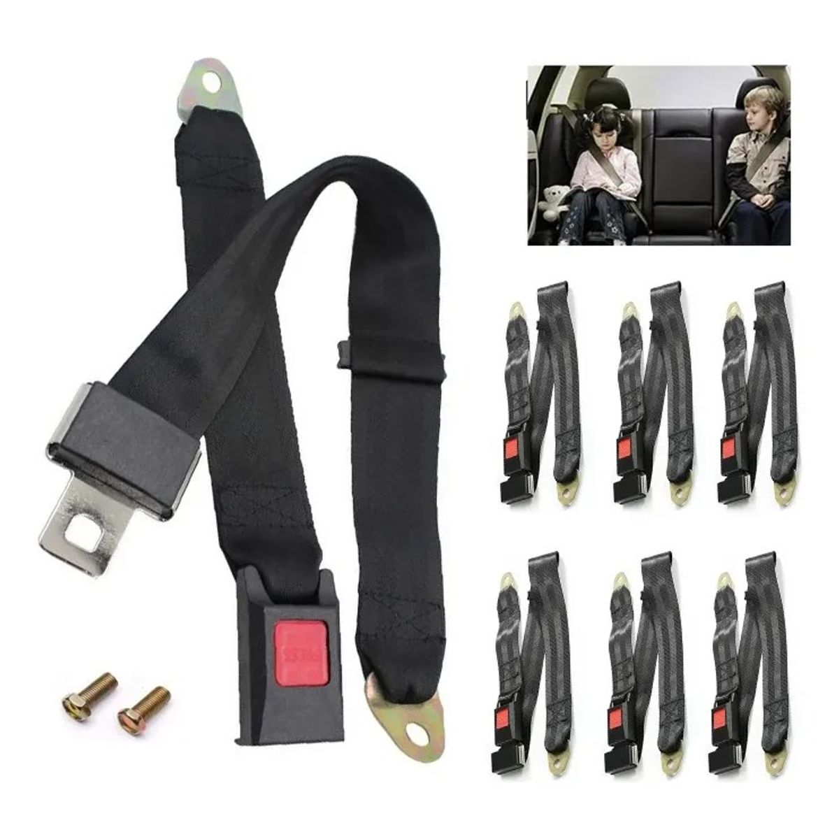 GENERICO - Pack X12 Cinturones De Seguridad Universal Estandar 2 Puntas