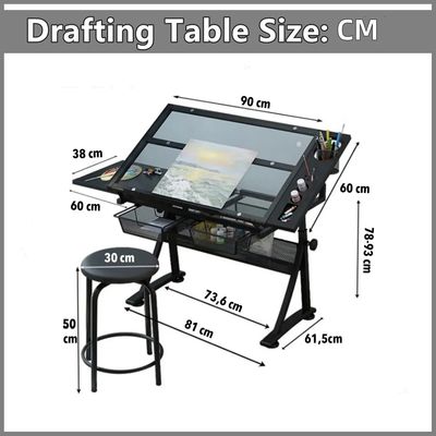 Imagen 2 del producto Mesa de Dibujo Ajustable en Altura Multifuncional 78-93cm Con Taburete