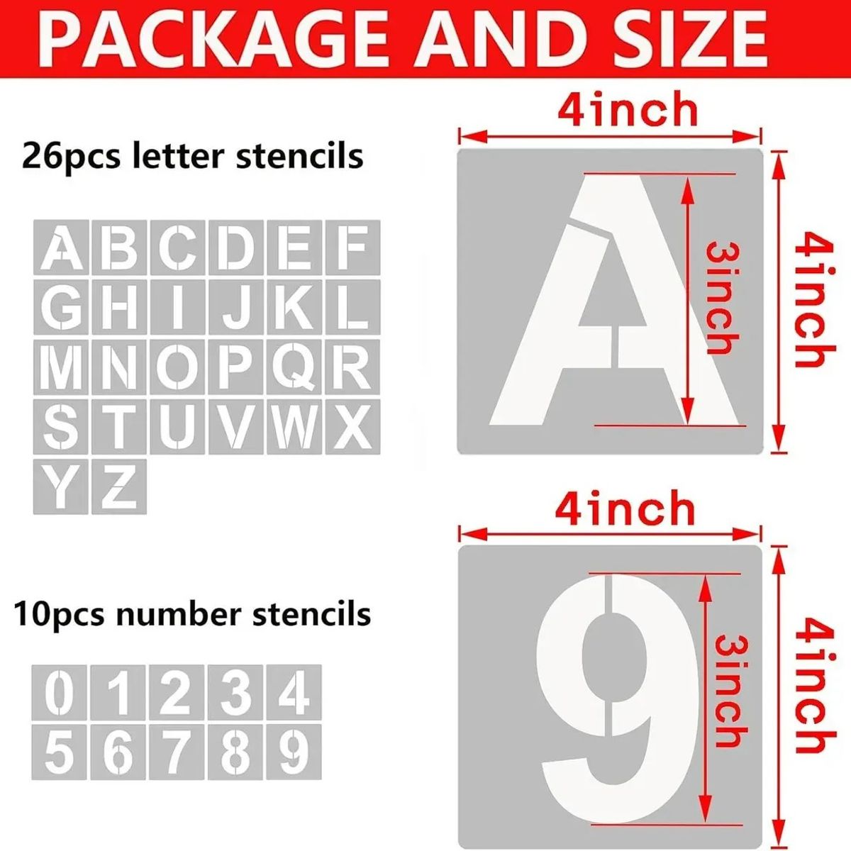 KUANGYE - 36pcs Plantillas Reutilizables Para Letras Y Números De 10cm