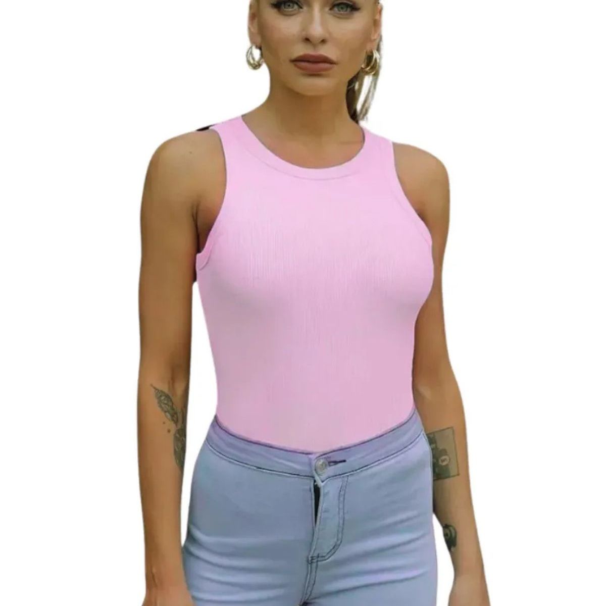 LOOK SHOP - Top Acanalado. Camiseta Sin Mangas Mujer, Polera Básica 001