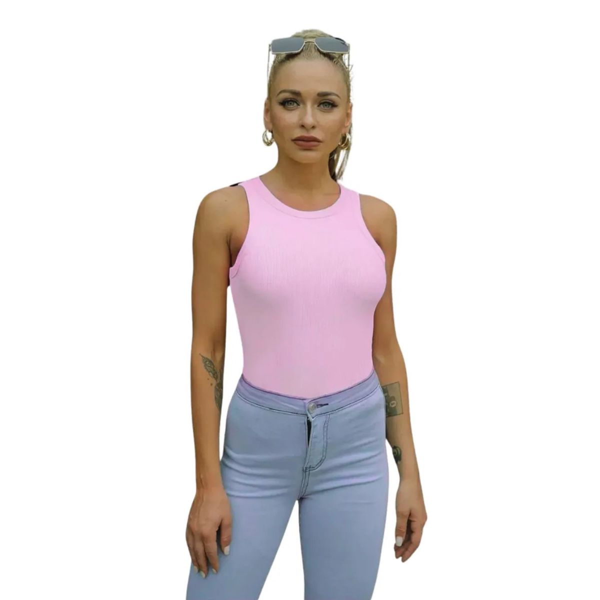 LOOK SHOP - Top Acanalado. Camiseta Sin Mangas Mujer, Polera Básica 001