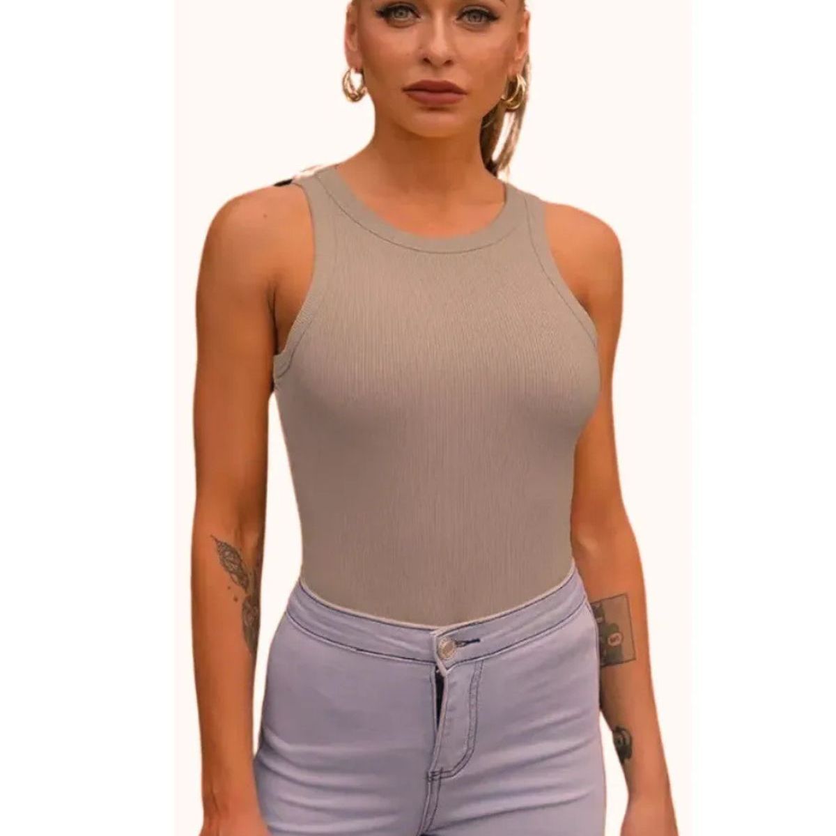 LOOK SHOP - Top Acanalado. Camiseta Sin Mangas Mujer, Polera Básica 001