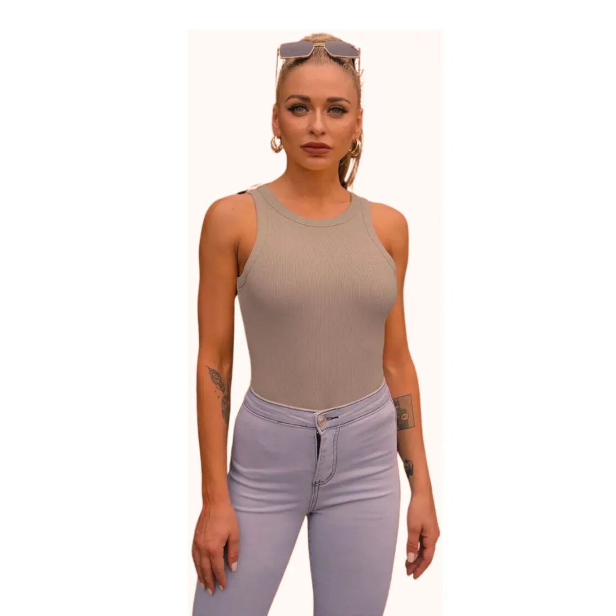 LOOK SHOP - Top Acanalado. Camiseta Sin Mangas Mujer, Polera Básica 001