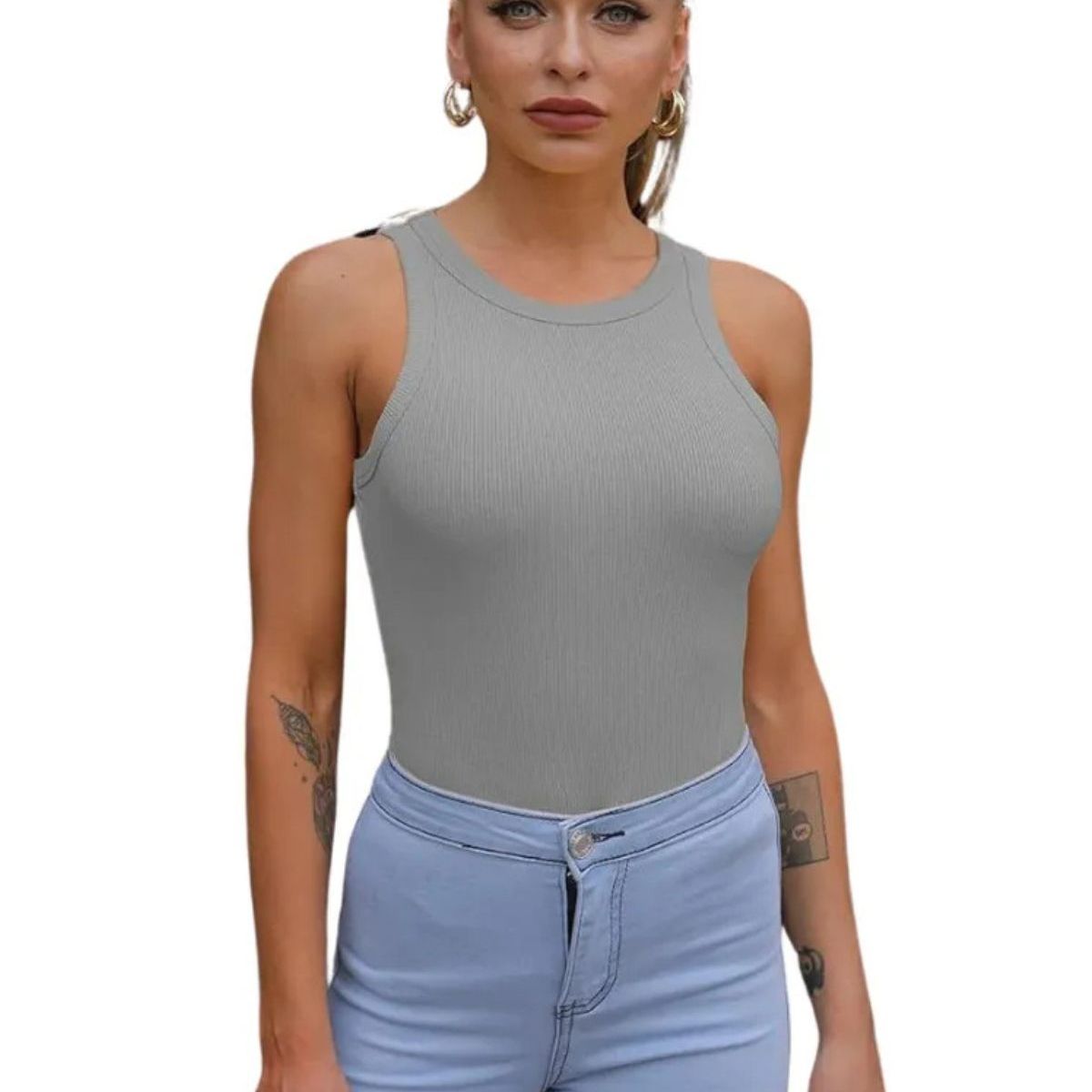 LOOK SHOP - Top Acanalado. Camiseta Sin Mangas Mujer, Polera Básica 001