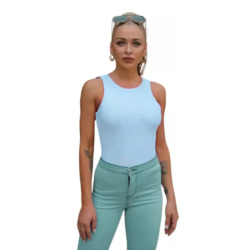 MPROPIA - Top Acanalado. Camiseta Sin Mangas Mujer, Polera Básica 001