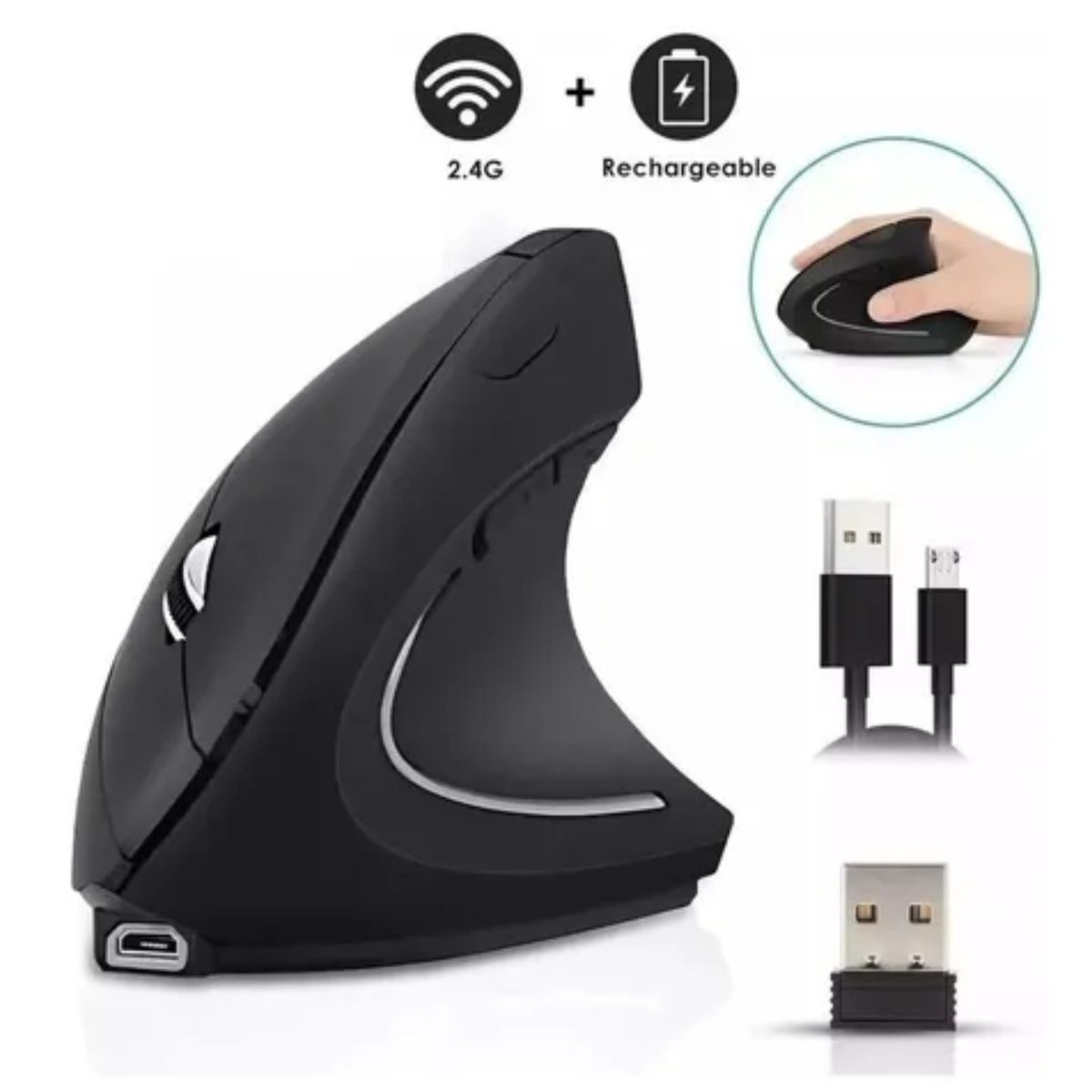 CRUSEC - Raton Vertical Mouse Inalambrico Ergonomico Gamer 24g USB