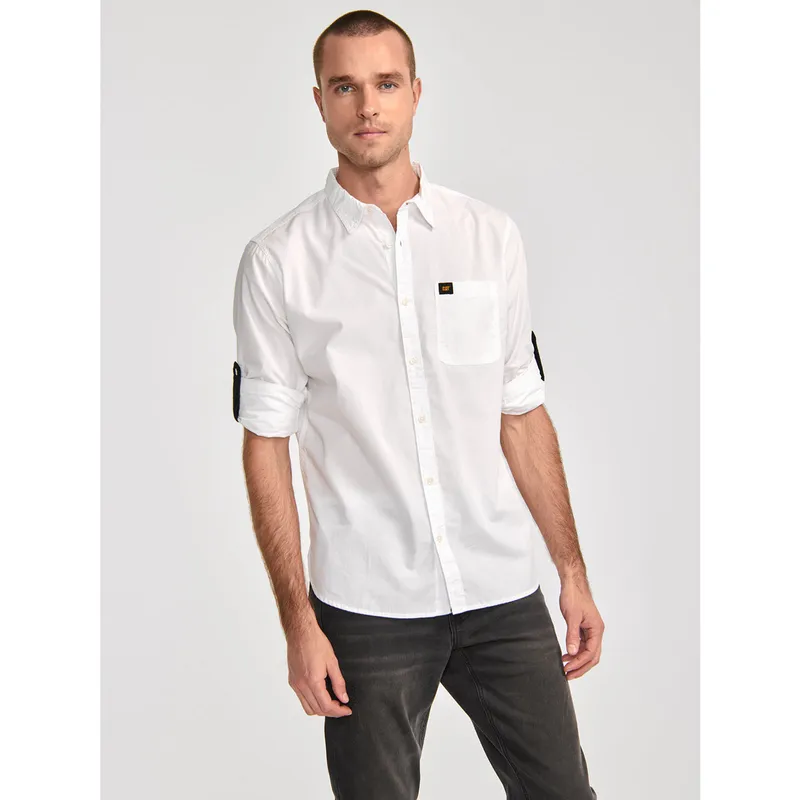 CAT - Camisa Manga Larga Casual Fundation Hombre Blanco CAT