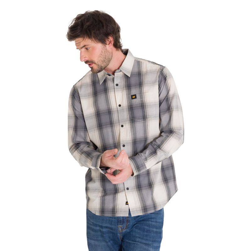 CAT - Camisa Manga Larga Plaid Poplin Hombre Amarillo CAT