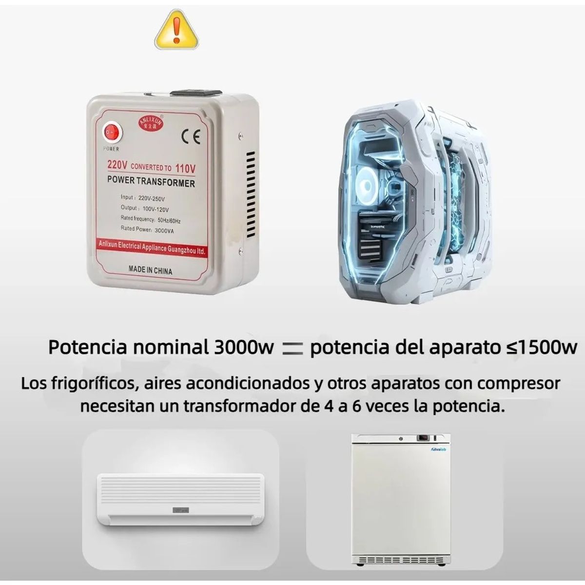 MUNDO MAGIA - Transformador De Voltaje 220v110v- Potencia 3000w Gris
