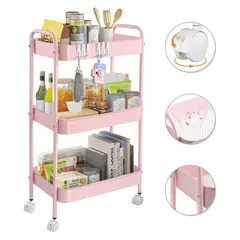 GENERICO - Carrito Carro Organizador Con Rueda Multiuso 3 Niveles Color rosa