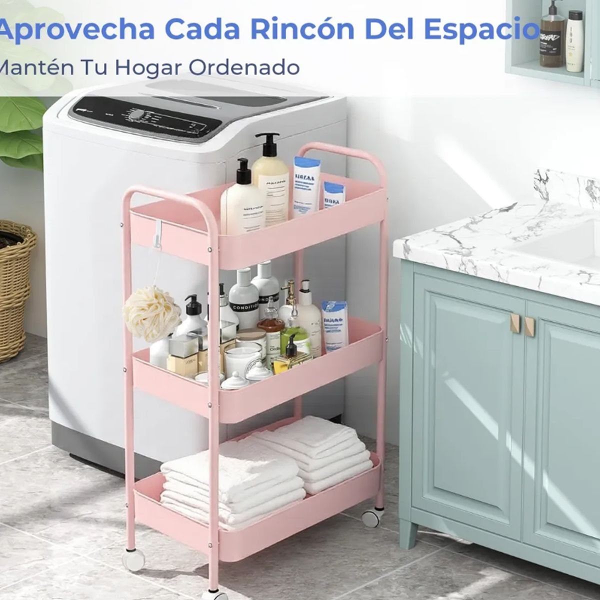 GENERICO - Carrito Carro Organizador Con Rueda Multiuso 3 Niveles Color rosa