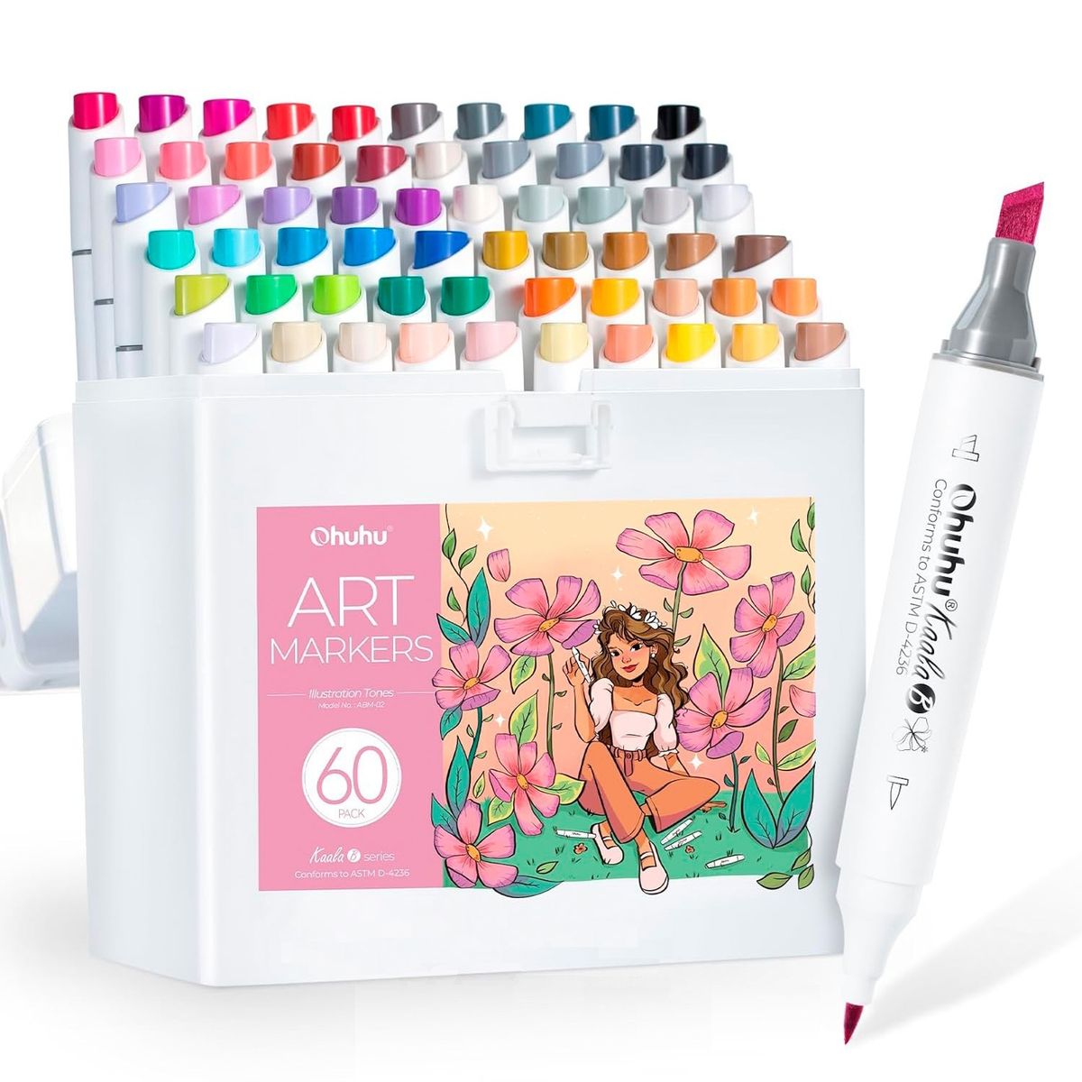 OHUHU - Ohuhu 60 Marcadores Base Alcohol Mini pincel y Biselada fina