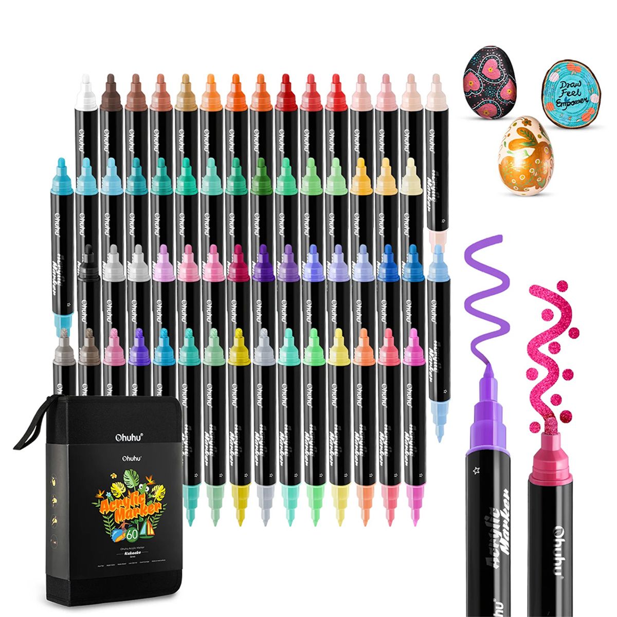 OHUHU - Ohuhu 60 Marcadores Acrílicos Punta Fina y Redonda