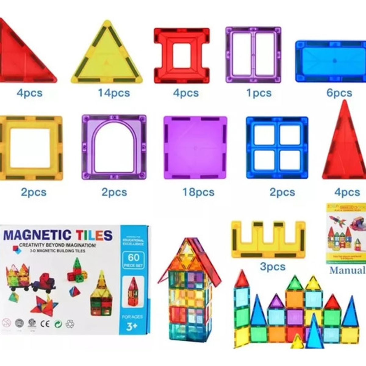 GENERICO - Juego De Bloques De Construcción Magnéticos 3d 60 Piezas