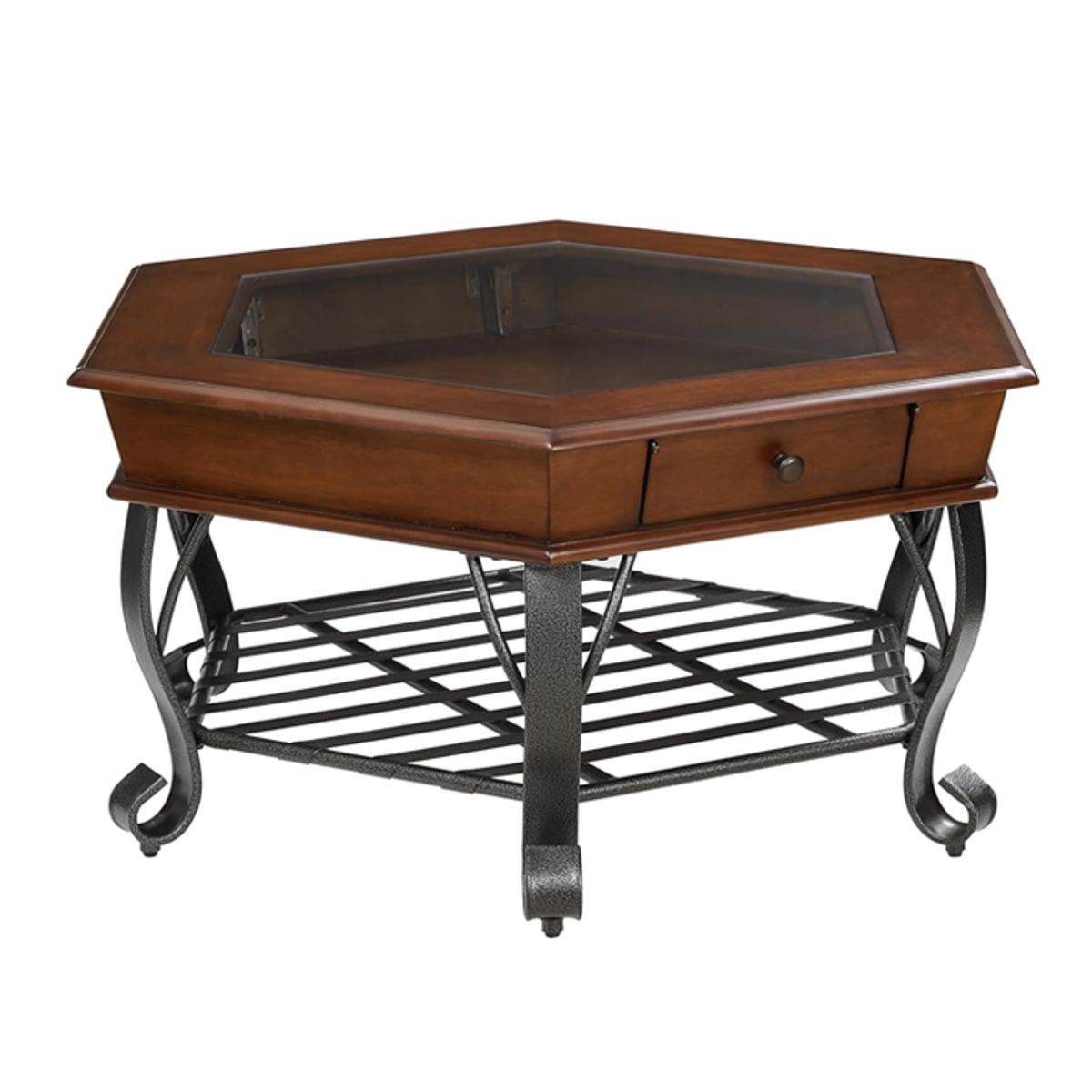 MSA MUEBLES SANTA ANA - Mesa Centro Hexagonal Madera Vidrio