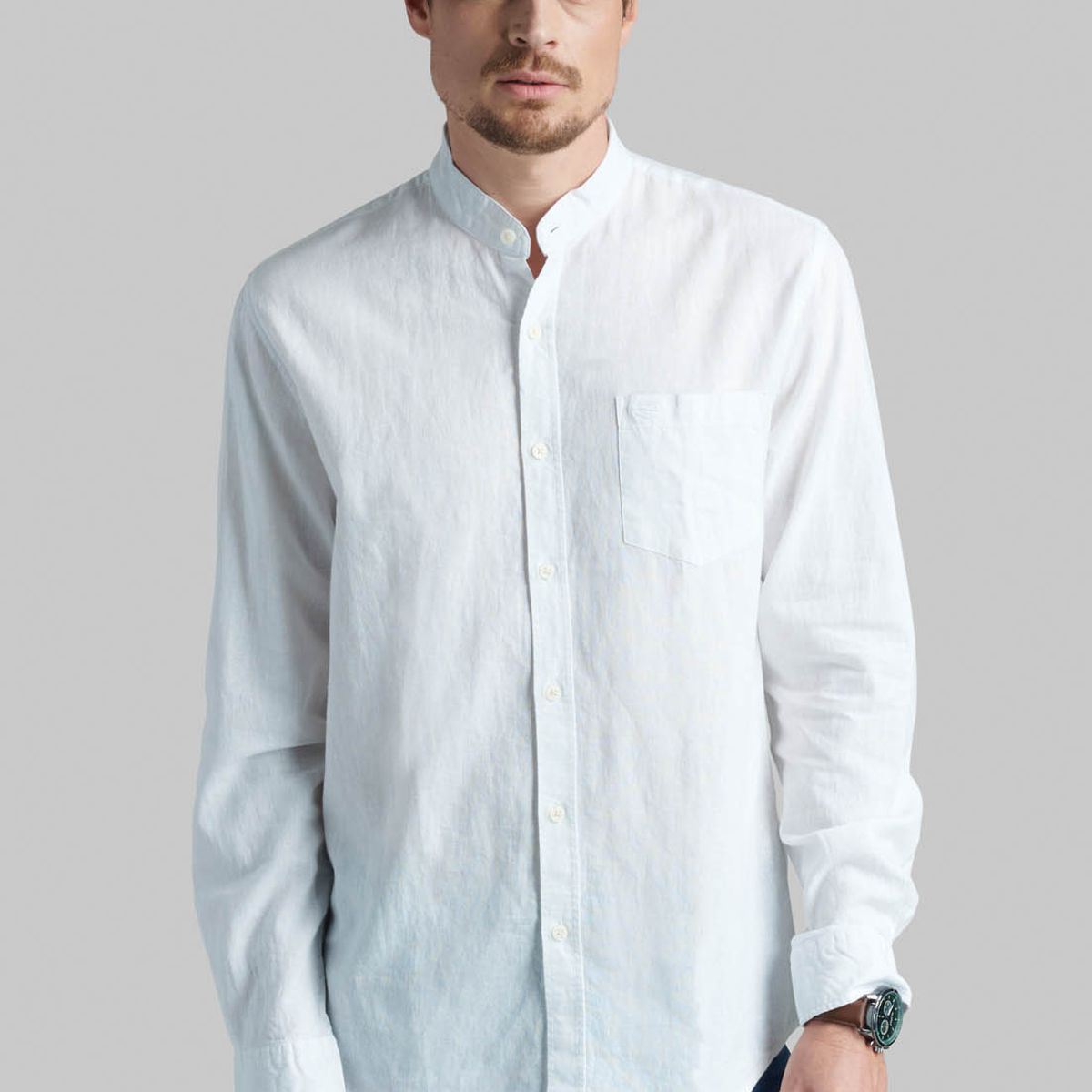 FEROUCH - Camisa Cuello Mao Lino Midland Blanco Ferouch