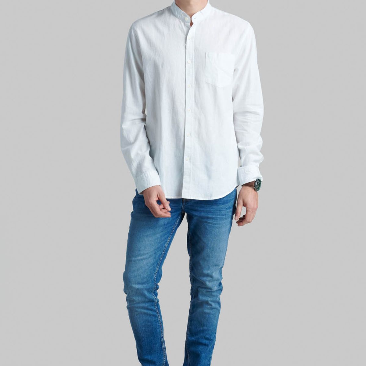 FEROUCH - Camisa Cuello Mao Lino Midland Blanco Ferouch