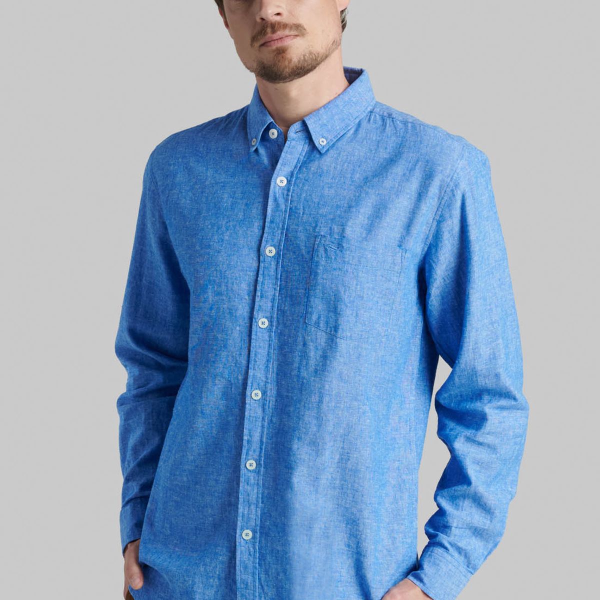 FEROUCH - Camisa Sport Lino Lowell Azul Ferouch