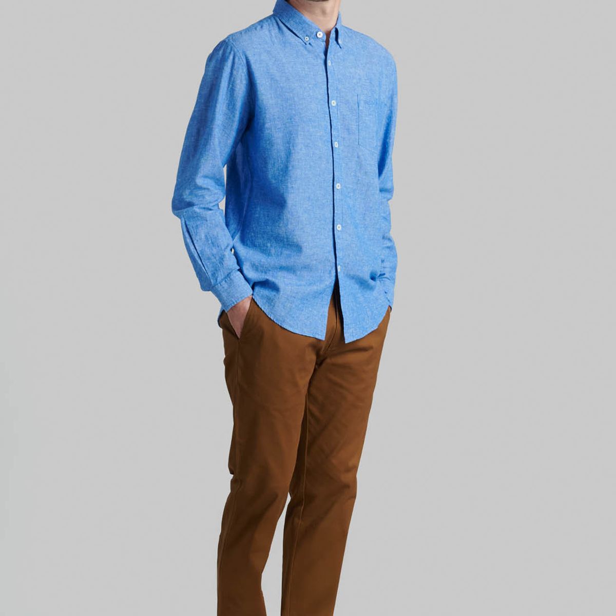 FEROUCH - Camisa Sport Lino Lowell Azul Ferouch