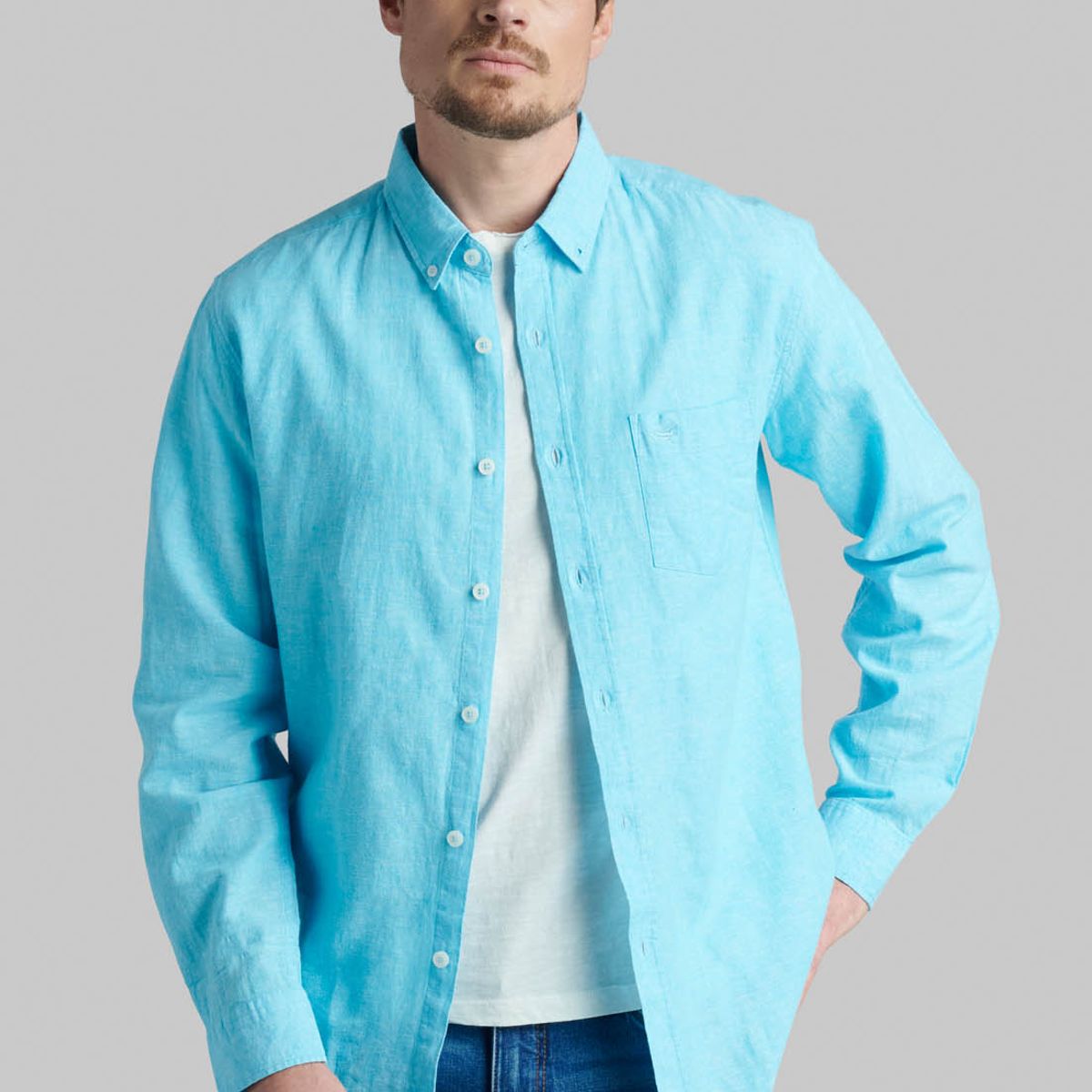 FEROUCH - Camisa Sport Lino Lowell Celeste Ferouch