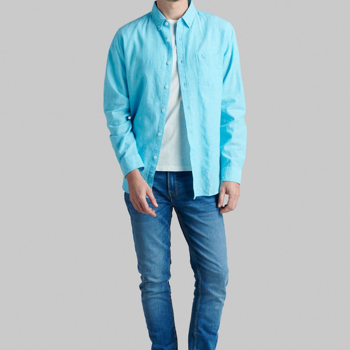 FEROUCH - Camisa Sport Lino Lowell Celeste Ferouch